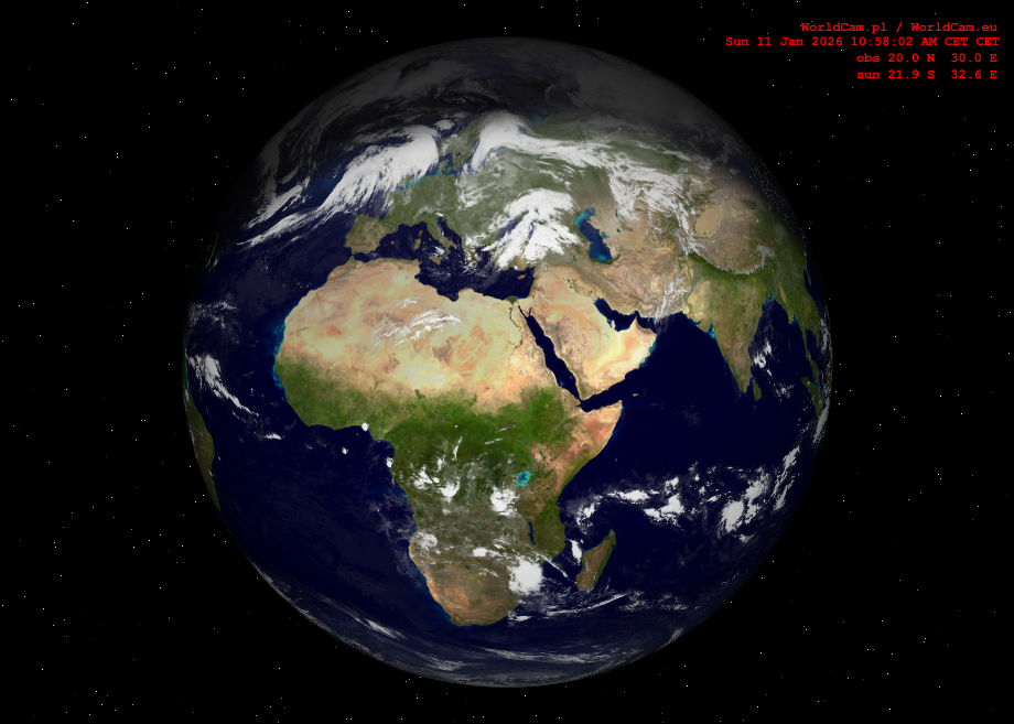 Sunlight map orthographic - Europe, Africa